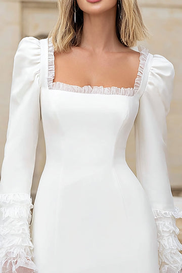 Crêpe ivoire à manches carrées Robe de mariée courte à volants